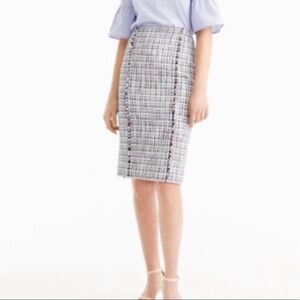 J. Crew Navy White & Red Tweed Fringe Midi Skirt Size 0